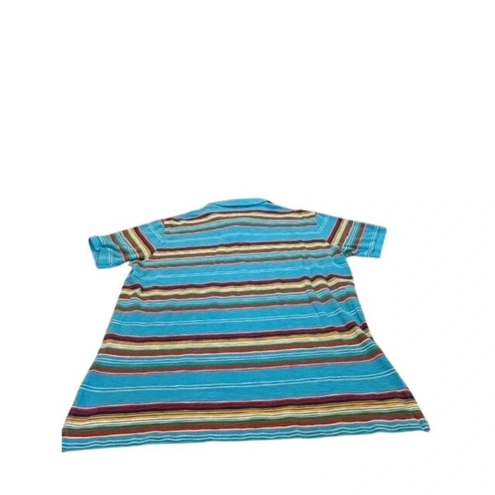 Polo Ralph Lauren Mens XXL Turquoise Blue Multi Color Striped Vintage Polo Shirt